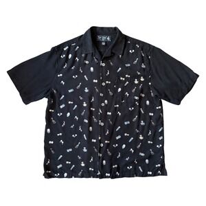 Nat Nast Luxury Originals Silk Camp Shirt Mens L Black Embroidered Music Resort